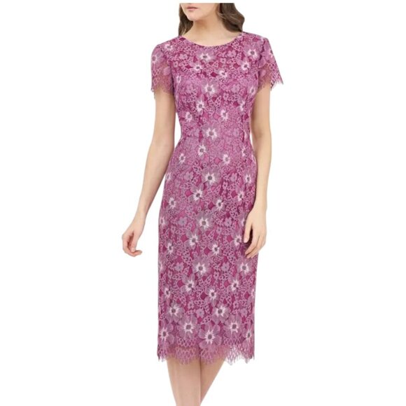 JS Collections Floral Lace Short Sleeve Midi Cocktail Dress Size 12 - Picture 1 of 8